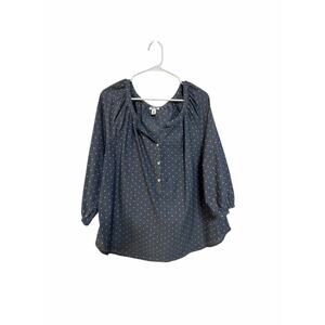 Old Navy Polka Dot Blouse – XL – Navy/White, 3/4 Sleeve, Scoop Neck, Relaxed Fit